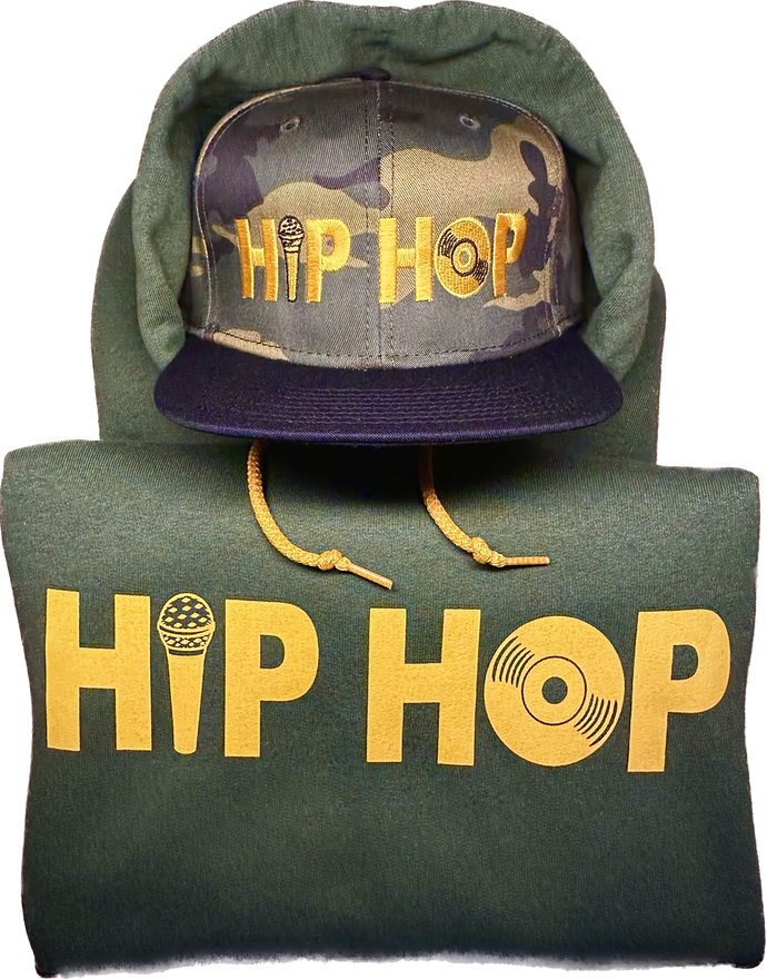 Hip Hop 50th Anniversary Hoodie & Hat Set - Military w/ Gold