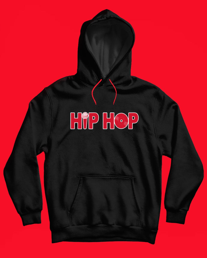 Hip Hop Outlined Hoodie - Black w/ Red