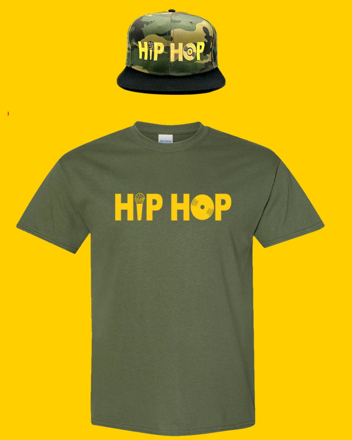 Hip Hop Set - Tee /Hat  Military/Gold