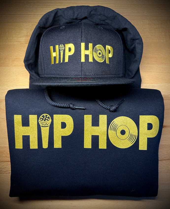 Hip Hop 50th Anniversary Hoodie & Hat Set - Black w/ Met. Gold
