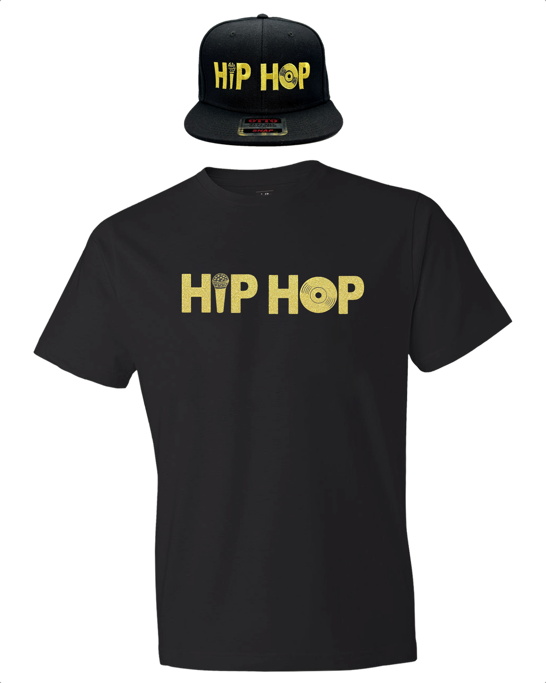 Hip Hop Set - Tee /Hat Blk/Metalic Gold