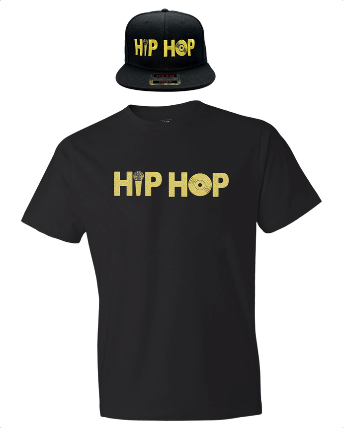 Hip Hop Set - Tee /Hat  Blk/Metalic Gold